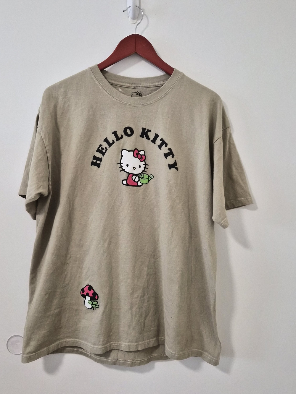 Sanrio Hello Kitty Beige Short Sleeve Tee with Pink Accents